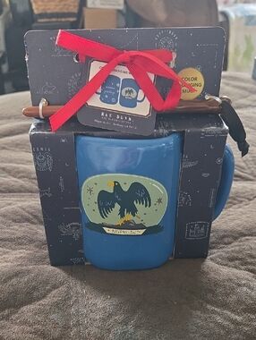 Rae Dunn Harry Potter Blue Ravenclaw Color-Changing Mug with Wooden Stirrer